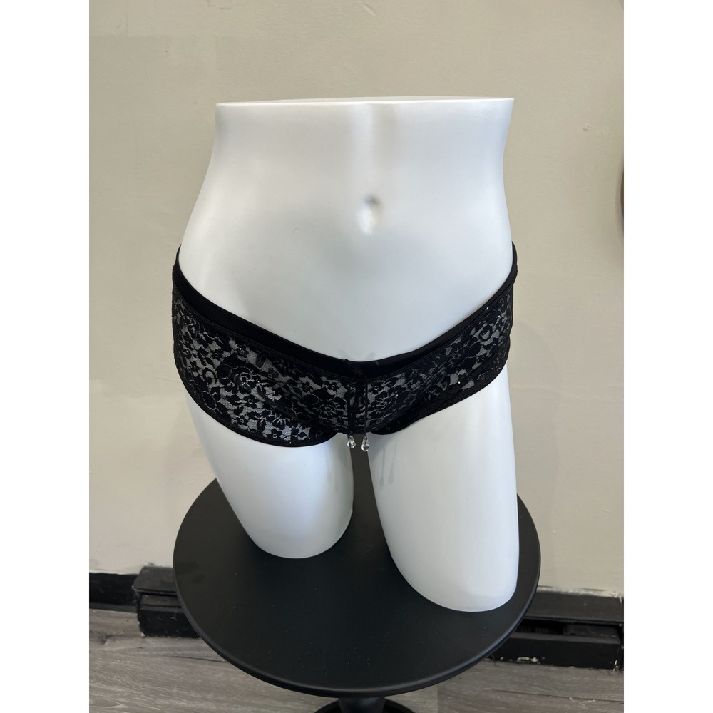 Victoria's Secret Sexy Little Things Black Lace Sequin Panty Size M